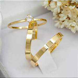 Par de alianças casamento Santiago 2mm de moeda antiga - Anel solitário Brinde