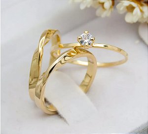 Par de alianças casamento Torcida 2mm de moeda antiga - Anel solitário Brinde