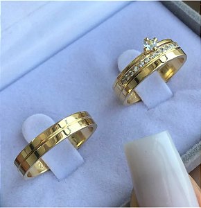 Par de alianças casamento Amsterdã 4mm de moeda antiga - Anel solitário Brinde