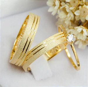 Par de alianças casamento Sydney 4mm de moeda antiga - Anel solitário Brinde