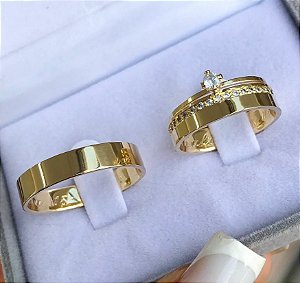 Par de alianças casamento Sofia 5mm de moeda antiga - Anel solitário Brinde