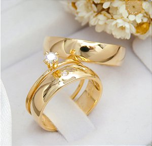 Par de alianças casamento Marseille 5mm de moeda antiga - Anel solitário Brinde