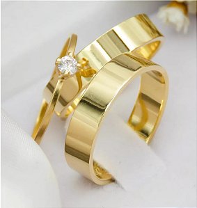 Par de alianças casamento Malta 5mm de moeda antiga - Anel solitário Brinde