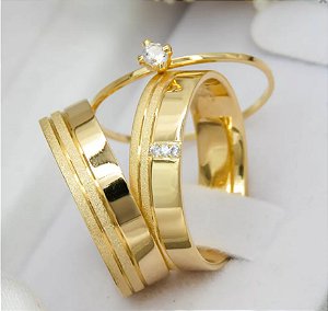 Par de alianças casamento Reykjavik 6mm de moeda antiga - Anel solitário Brinde