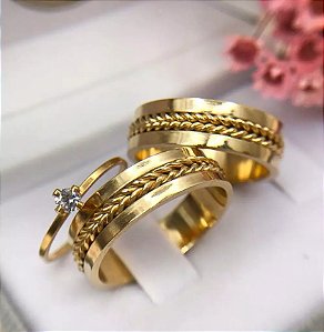 Par de alianças casamento Istanbul 6mm de moeda antiga - Anel solitário Brinde