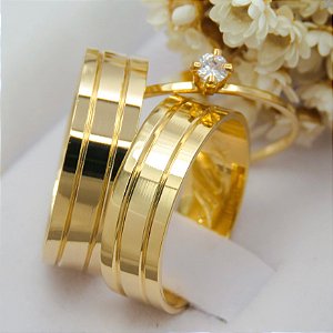 Par de alianças casamento Geneva 6mm de moeda antiga - Anel solitário Brinde