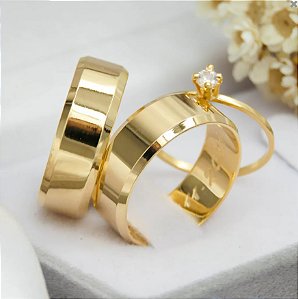 Par de alianças casamento Seattle 6mm de moeda antiga - Anel solitário Brinde