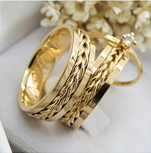 Par de alianças casamento Bogotá 6mm de moeda antiga - Anel solitário Brinde