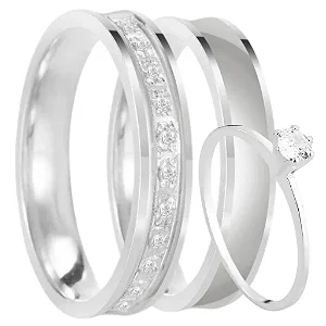 Par de alianças Azura 6mm de namoro + anel solitário prata 950