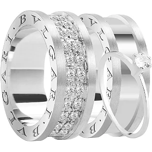 Par de alianças BVLGARI 10 mm de namoro + anel solitário prata 950