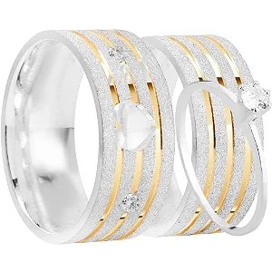 Par de alianças Forever love 8mm de namoro + anel solitário prata 950