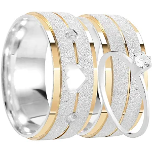 Par de alianças Infinite Embrace 8mm de namoro + anel solitário prata 950