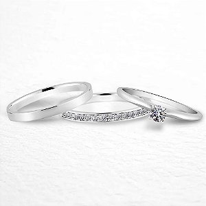 Par de alianças Iris 2mm de namoro + anel solitário prata 950