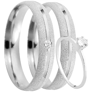 Par de alianças Isabel 4mm de namoro + anel solitário prata 950