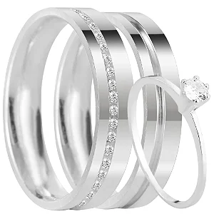 Par de alianças Marisol 6mm de namoro + anel solitário prata 950