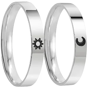 Par de Alianças Namoro 950 Sol e Lua 4mm