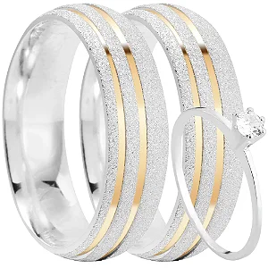 Par de alianças Saphira 6mm de namoro + anel solitário prata 950