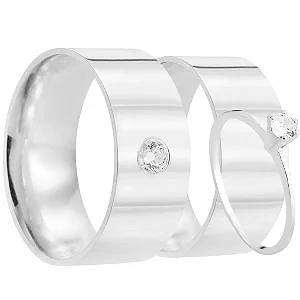 Par de alianças Nala 8mm de namoro + anel solitário prata 950