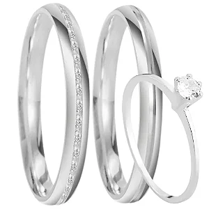 Par de Alianças Monalisa 3mm de Namoro Prata 950