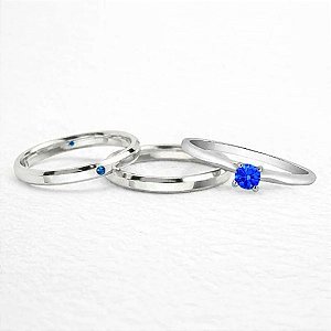 ALIANÇAS DE NAMORO PRATA 950 COM ANEL SOLITÁRIO DE COMPROMISSO 2MM AZUL ESCURO