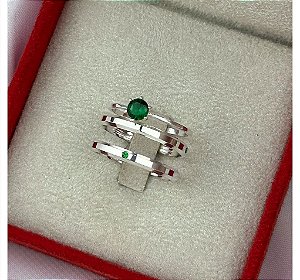 DUPLICADO - ALIANÇAS DE NAMORO PRATA 950 COM ANEL SOLITARIO VERDE CLARO