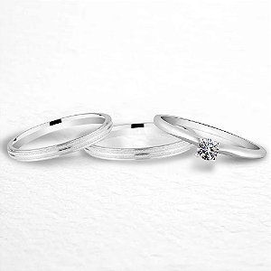 PAR DE ALIANÇAS DE NAMORO PRATA 950 COM ANEL SOLITÁRIO DE COMPROMISSO 2MM DIAMANTADAS
