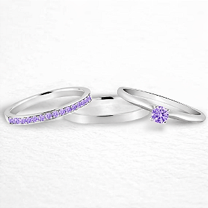 ALIANÇAS DE NAMORO PRATA 950 2MM RETA LISA POLIDA COM PEDRA ROXA