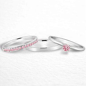 ALIANÇAS DE NAMORO PRATA 950 2MM RETA LISA POLIDA COM PEDRA ROSA