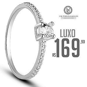 Anel Solitário Luxo  - PRATA 925