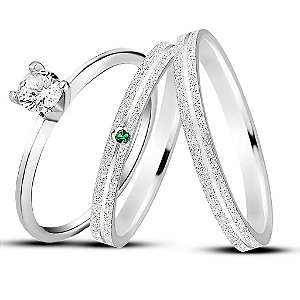 Par de alianças Aura Aura mm Verde de namoro + anel solitário Classic prata 950