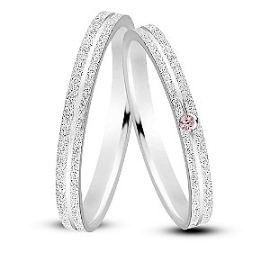 Par de alianças Aura 2mm Rosa de namoro + anel solitário Classic prata 950