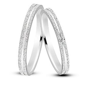 Par de alianças Aura 2mm Pedra central de namoro + anel solitário Classic prata 950