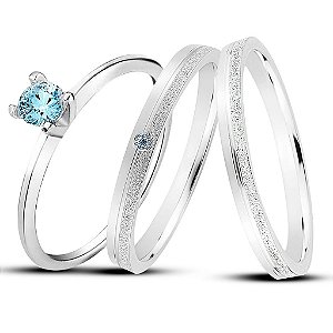 Par de Alianças Namoro Pedra Azul (bb) Cinderela 2mm Prata 950