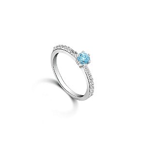Anel solitário cravejado Azul (BB) prata 925