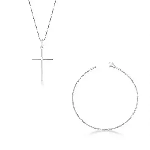 Kit Colar Crucifixo e Pulseira Grumet de Prata