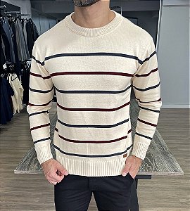 Suéter tricot elegant bege listrado