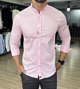 Camisa gola padre slim fit elegant rosa bb
