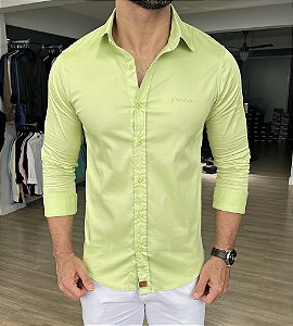 Camisa Slim Fit Roger Verde Limão Acetinado