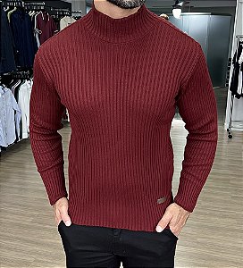 Suéter Tricot Canelado Bordô