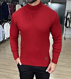 Suéter Tricot Canelado Vermelho