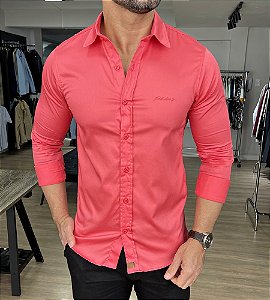 Camisa Slim Fit Roger Pink Acetinado