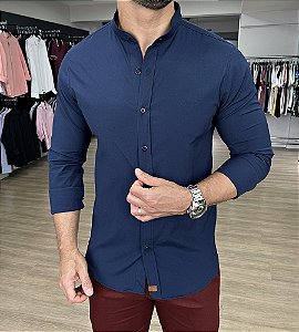 Camisa Gola Padre Slim Fit Essential Azul bb - Moda Masculina