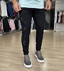 Calça Jeans Slim Black Destroyed