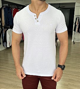 Camiseta Henley Branco