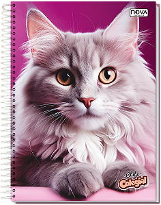 Caderno Universitário Capa Dura Espiral Gato Rosa