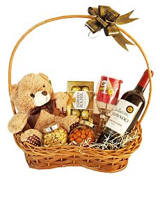 Cesta Vinho Romântica com Pelúcia