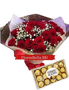 Buque de 24 rosas + Ferrero 12 unds.
