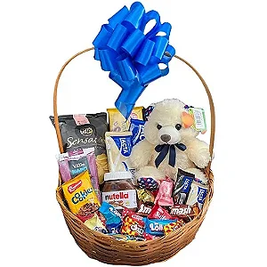 Cesta de chocolate com ursinho