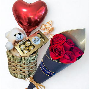 Ursinho Romântico com Buquê Black