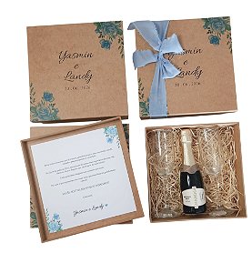 Convite de Casamento para Padrinhos - Caixa em MDf para Mini Espumante e Taças